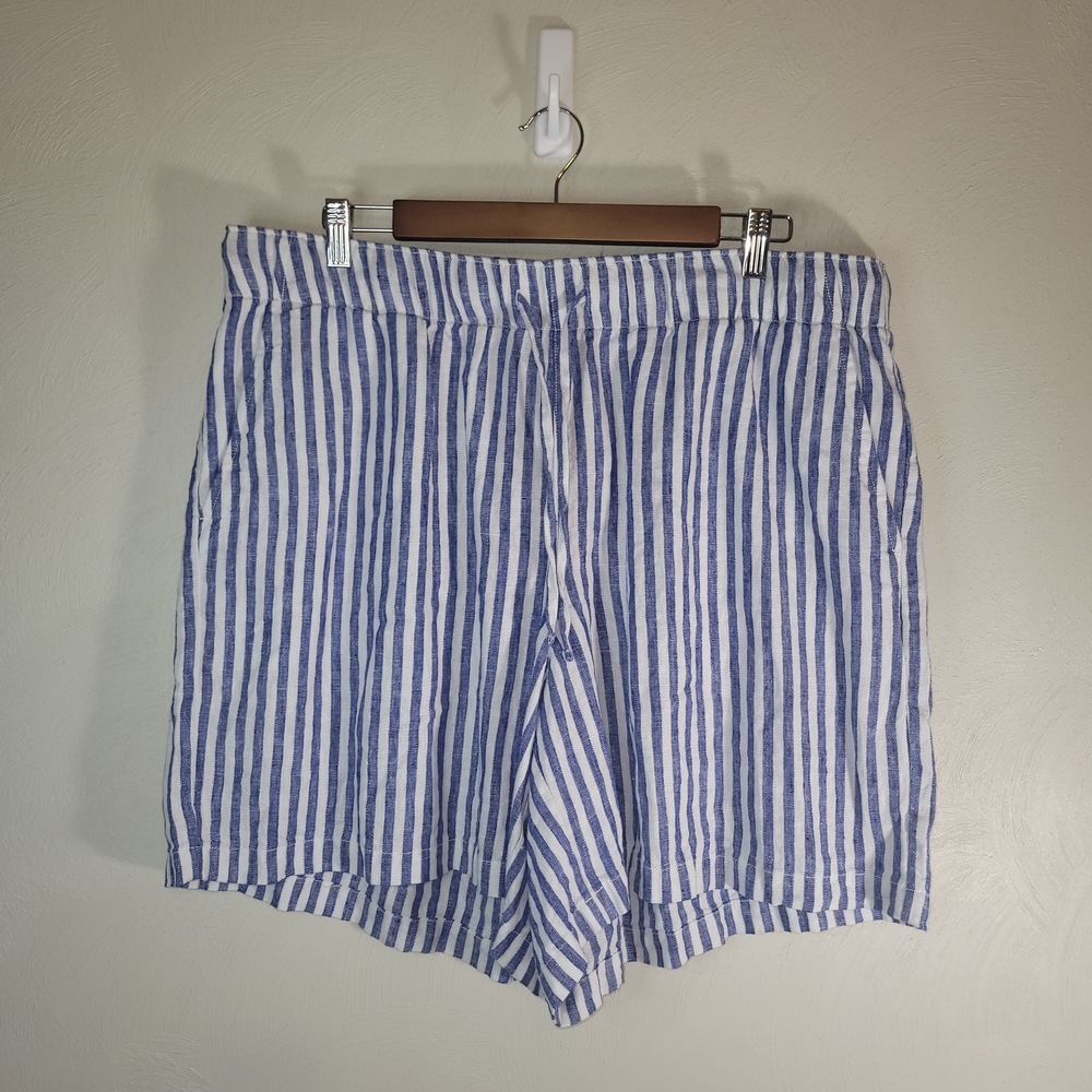 NWT Lands' End Women's High Rise Linen Striped Shorts - Ladies 1X (16W-18W)